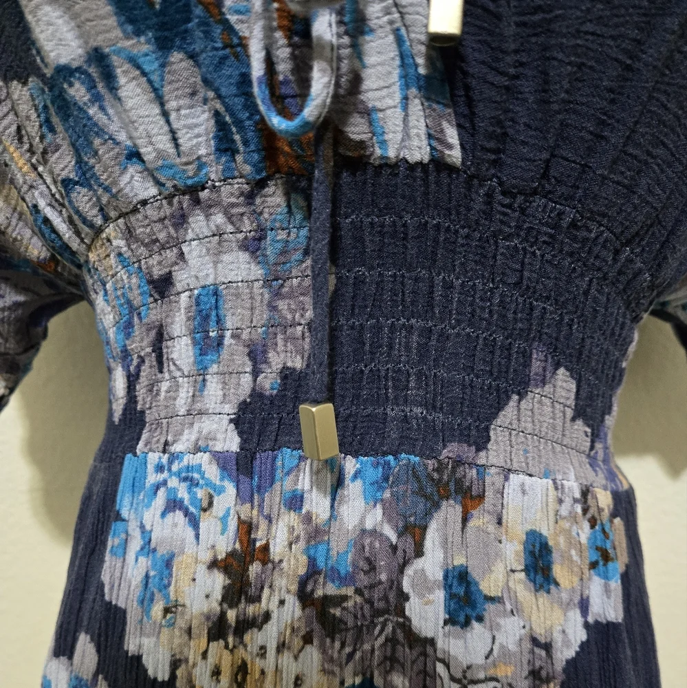 Lovestitch Blue Floral Maxi Dress Smocked Waist Size Small / Medium - Picture 4 of 13